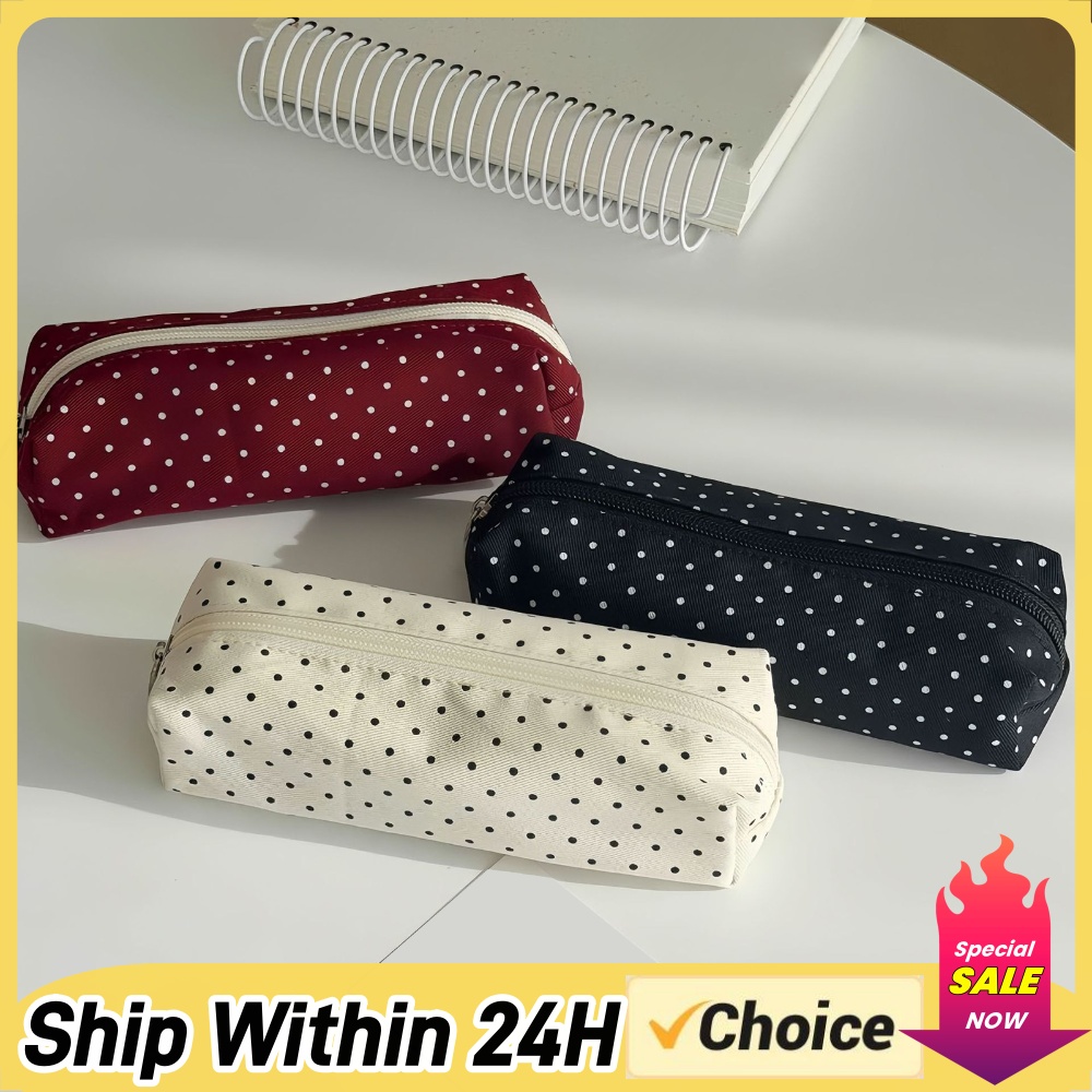 Aesthetic Large Pencil Case Pouch - Cute Polka Dot Pencil Case Aesthetic