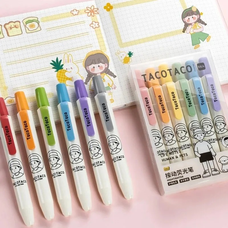 6Pcs/set Pastel Color Macaron  - Pastel Highlighter Set Double Ended 评论和价格