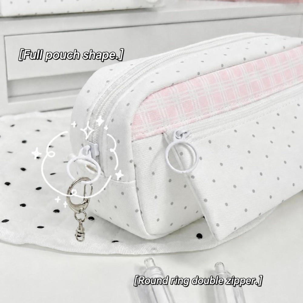 Aesthetic Polka Dot Plaid Penc - Aesthetic Large Pencil Case Pouch 评论和价格
