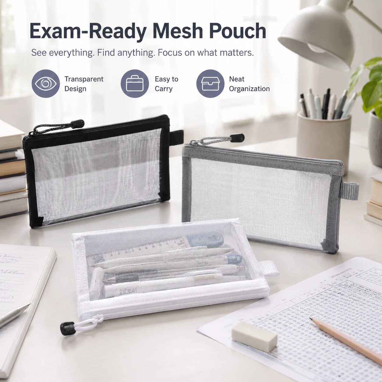 Transparent Mesh Pencil Case C - Clear Mesh Pencil Pouch For Exam 评论和价格